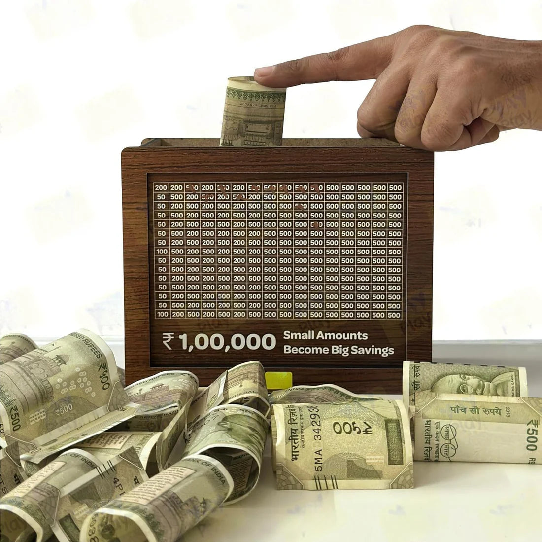 100000 Rupees Goal Wooden Money Piggy Bank