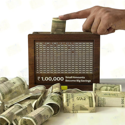 100000 Rupees Goal Wooden Money Piggy Bank